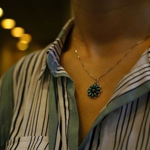 Silver Flower 🌼 Turquoise Pendant
